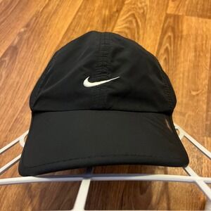 Nike Dri Fit‎ Baseball Cap Adjustable Black Swoosh Logo Sportswear